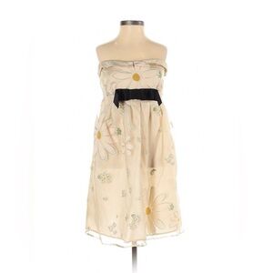 RED Valentino Beige Dress Empire Chiffon Floral Strapless Mini Dress